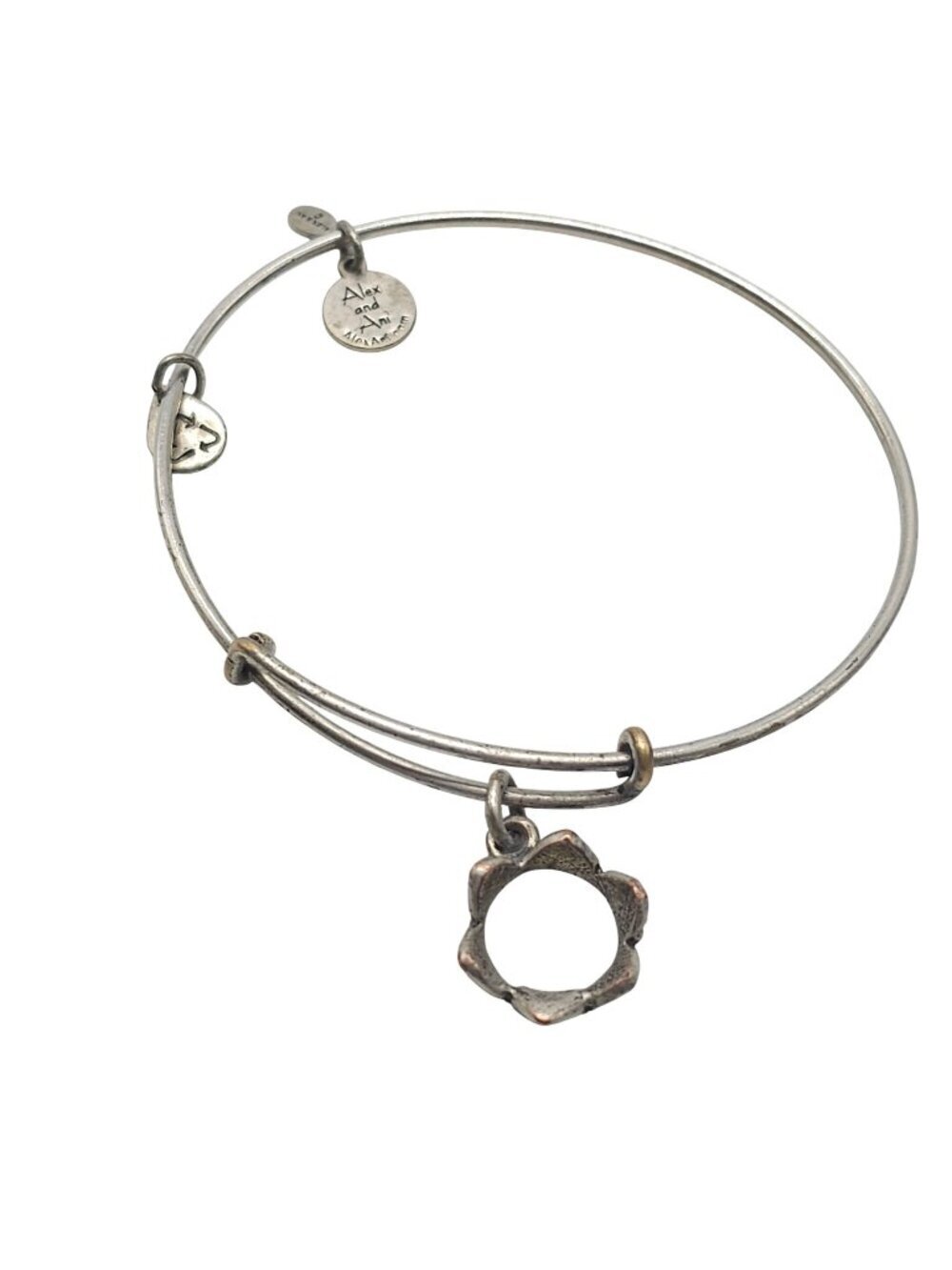 Alex & Ani Queens Crown Charm Bangle Bracelet Adjustable Silver-Tone